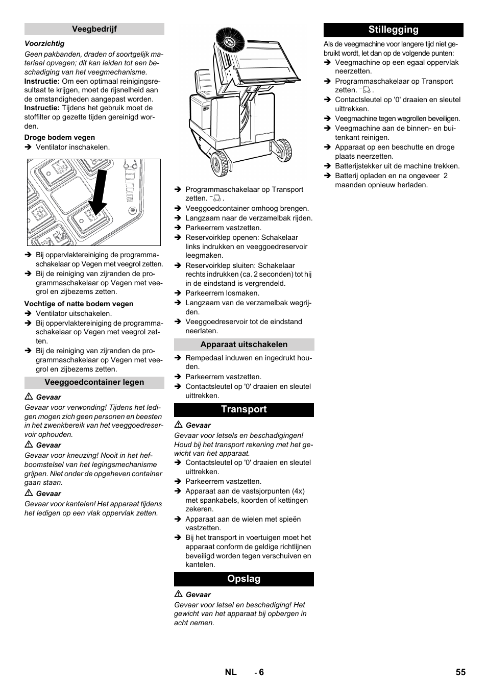 Transport opslag stillegging | Karcher KM 130-300 BAT User Manual | Page 55 / 340