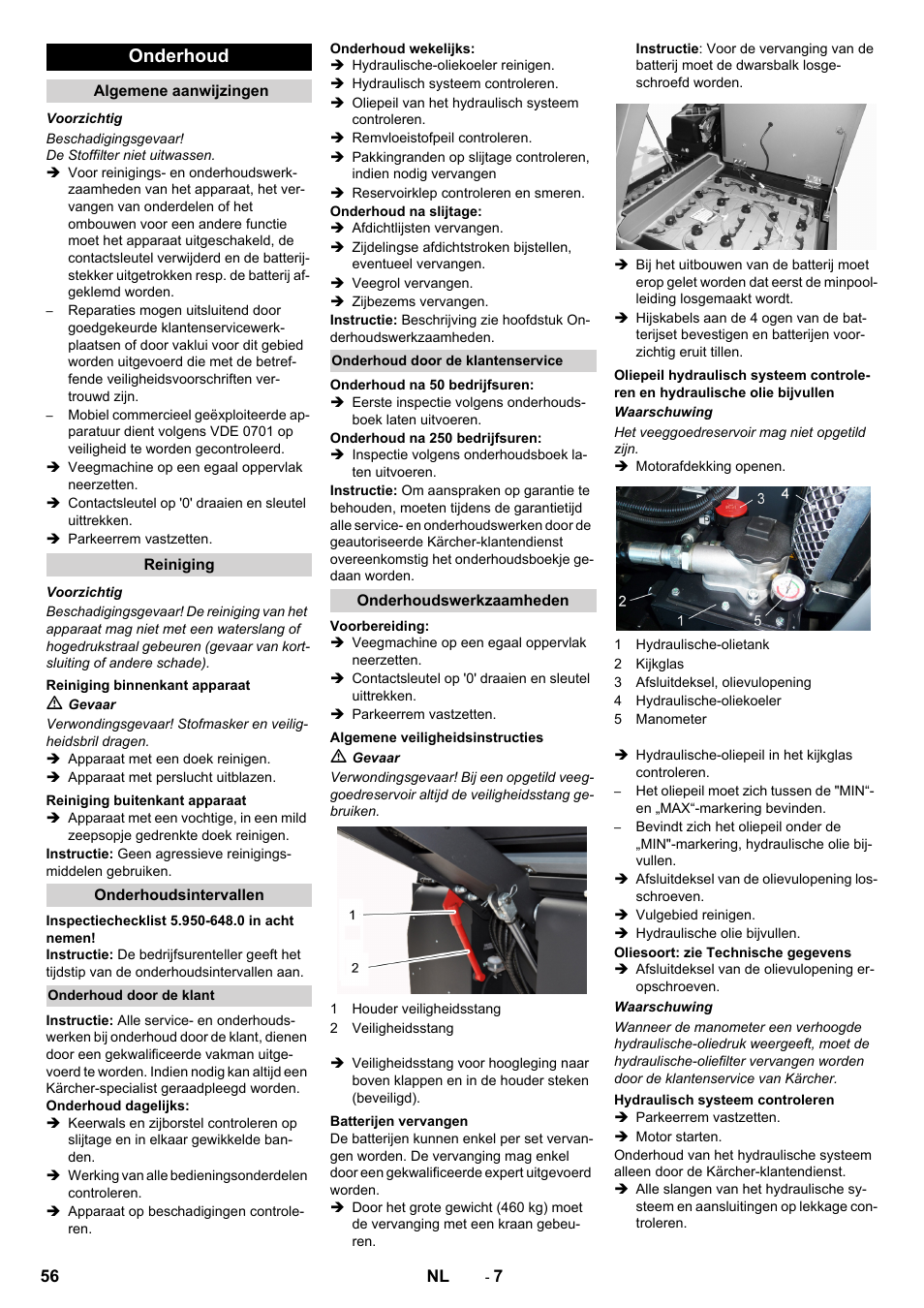 Onderhoud | Karcher KM 130-300 BAT User Manual | Page 56 / 340