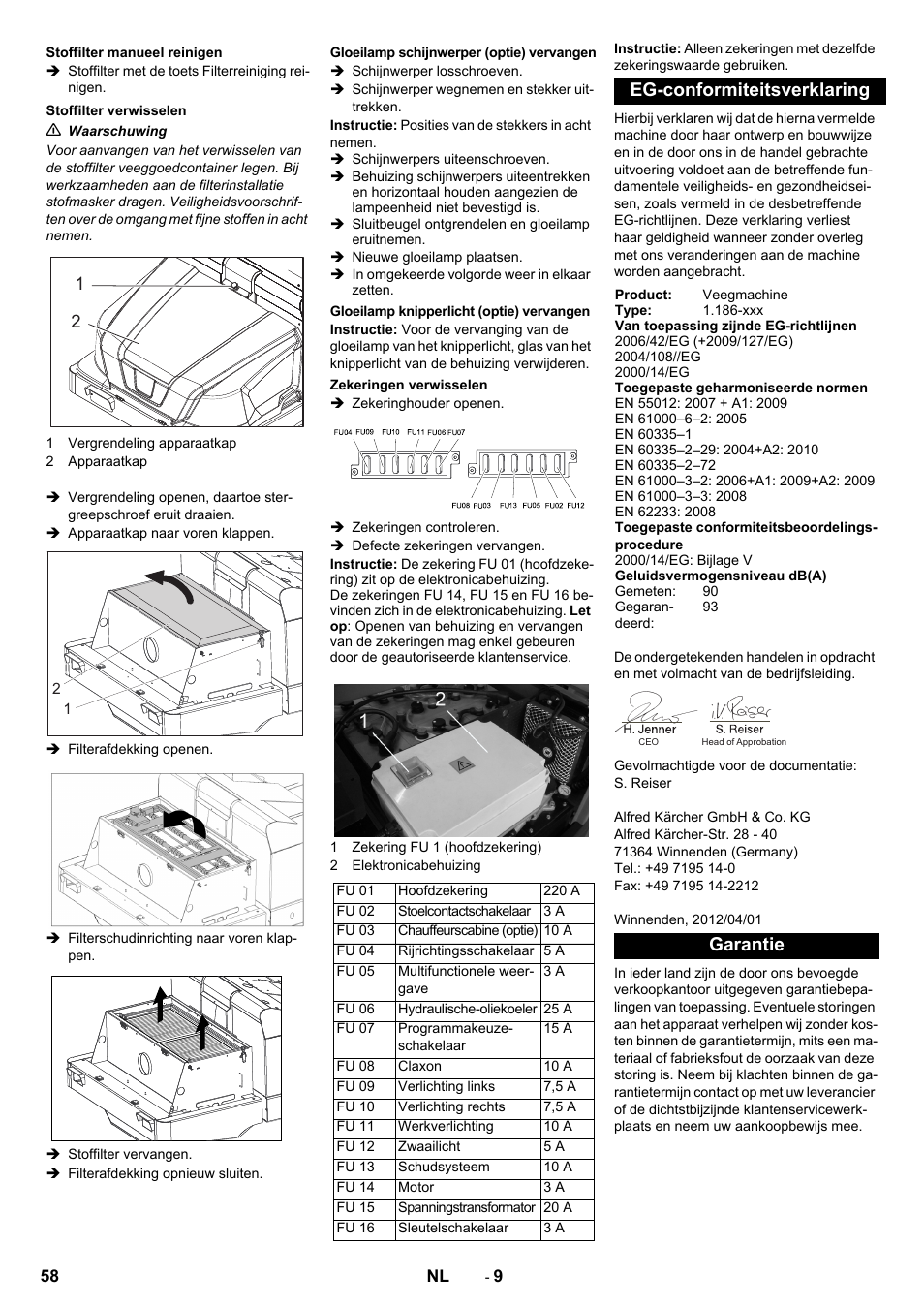 Eg-conformiteitsverklaring, Garantie | Karcher KM 130-300 BAT User Manual | Page 58 / 340