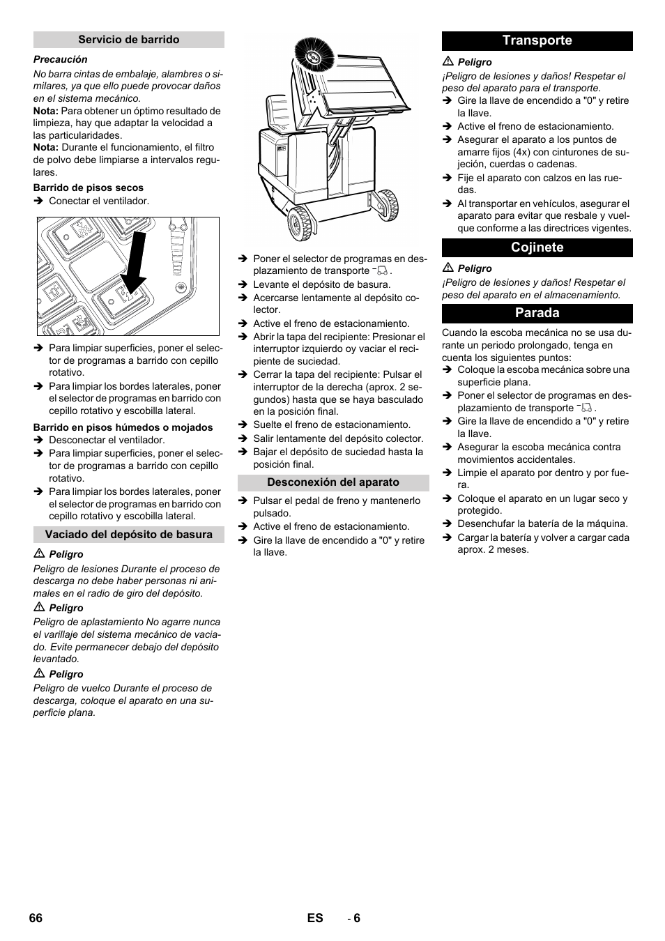 Transporte cojinete parada | Karcher KM 130-300 BAT User Manual | Page 66 / 340