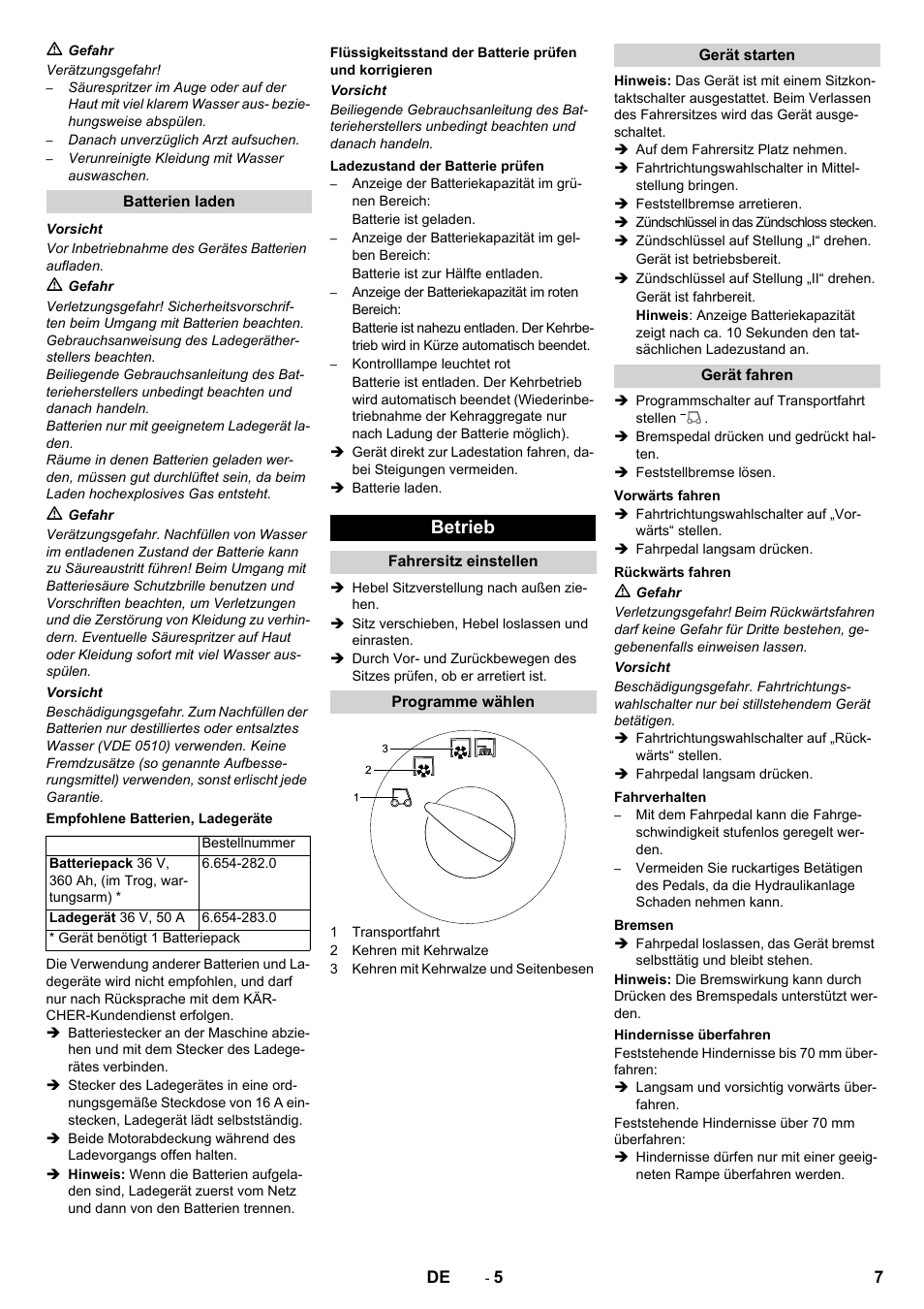 Betrieb | Karcher KM 130-300 BAT User Manual | Page 7 / 340