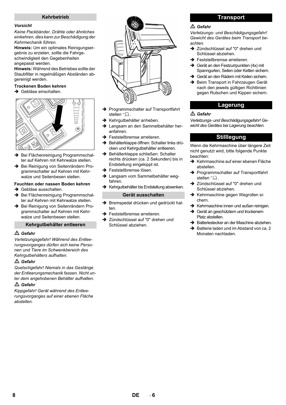 Transport lagerung stilllegung | Karcher KM 130-300 BAT User Manual | Page 8 / 340