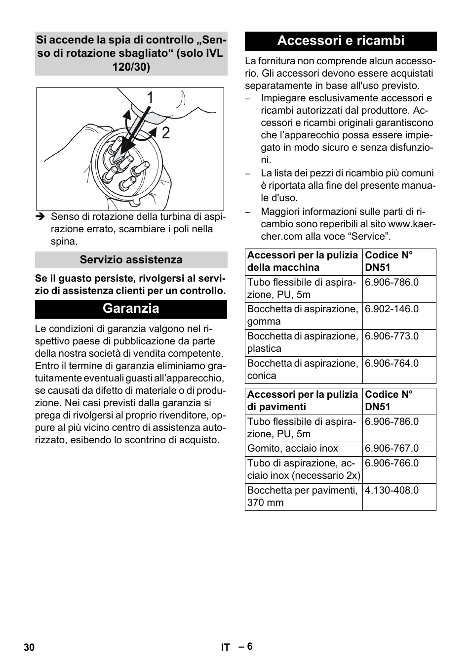 Servizio assistenza, Garanzia, Accessori e ricambi | Garanzia accessori e ricambi | Karcher IVL 120-27-1 User Manual | Page 30 / 204