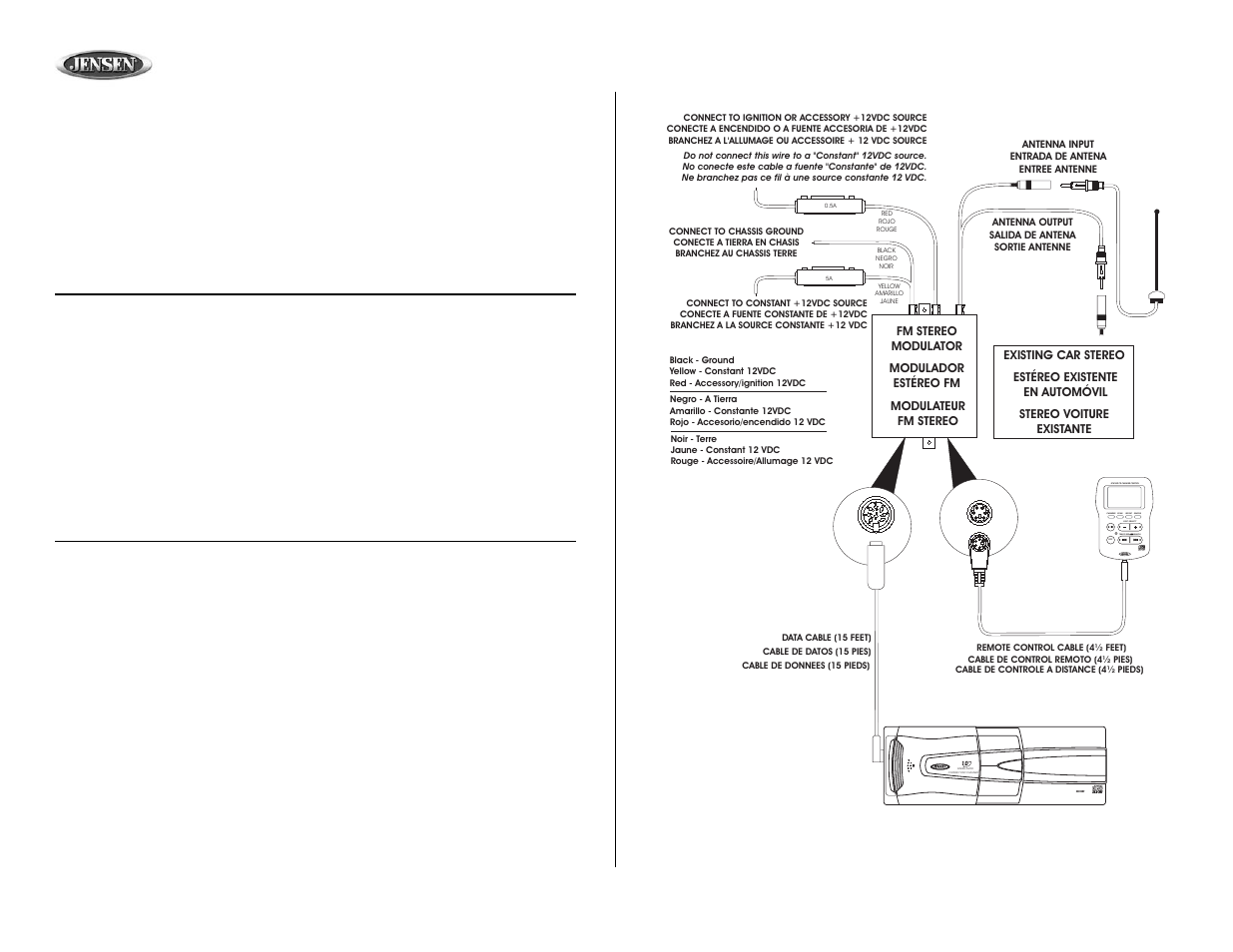 Xch10rf, Wiring, Cableado | Cablage | Audiovox XCH10RF User Manual | Page 12 / 23