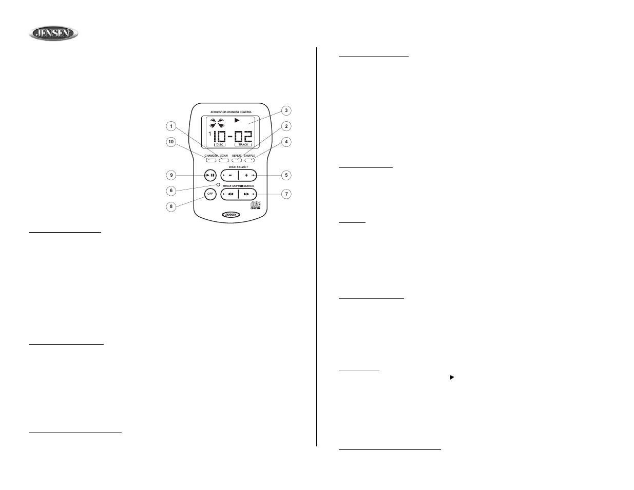 Xch10rf, Instructions d'operation du controle a distance | Audiovox XCH10RF User Manual | Page 20 / 23