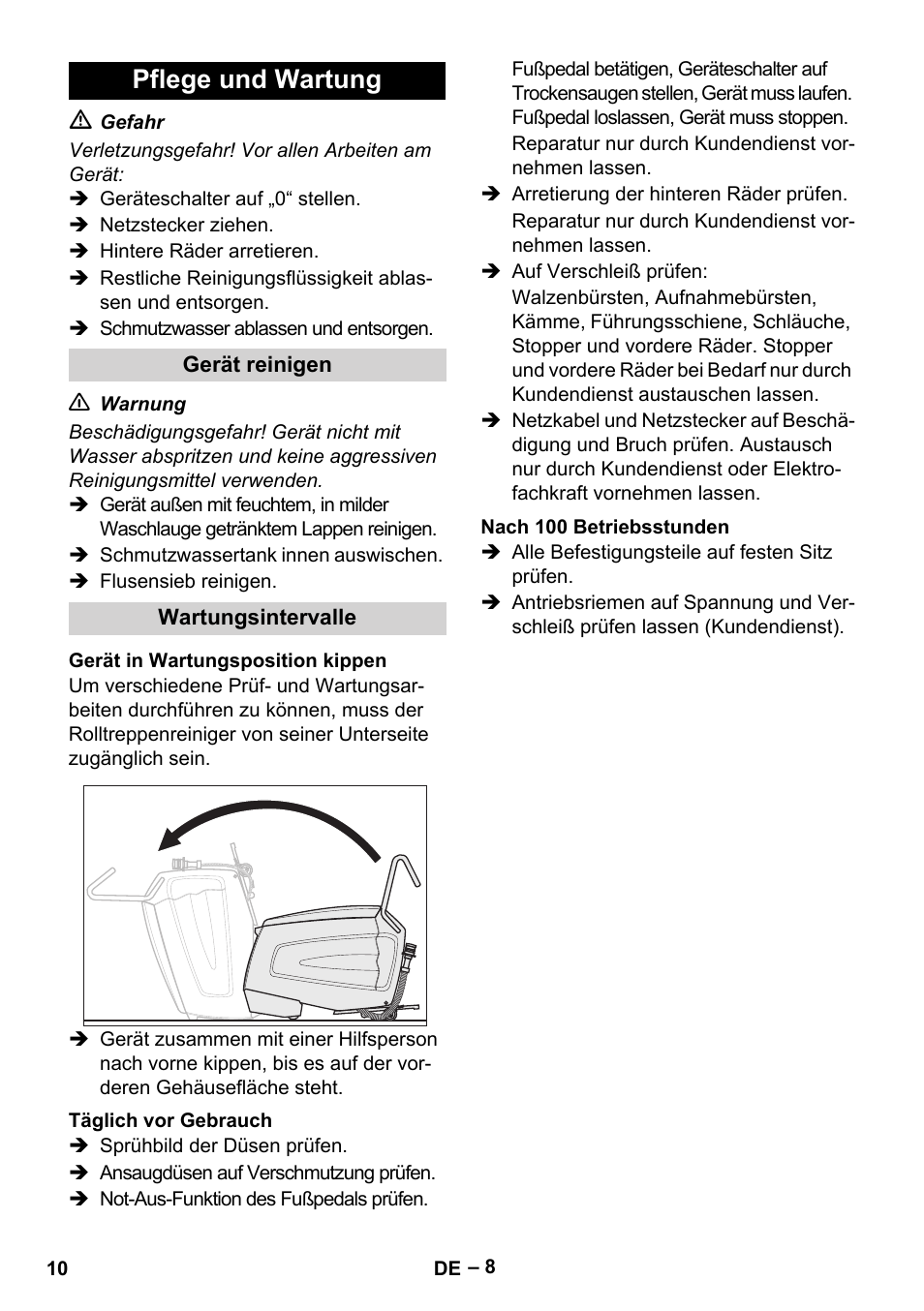 Pflege und wartung | Karcher BR 47-35 ESC EU User Manual | Page 10 / 276