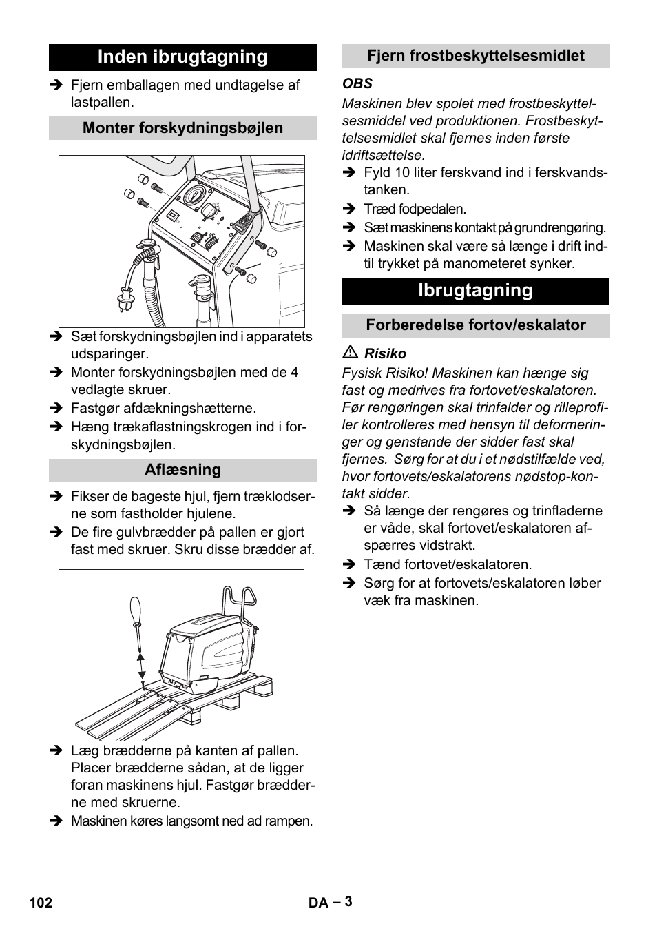 Inden ibrugtagning, Ibrugtagning | Karcher BR 47-35 ESC EU User Manual | Page 102 / 276