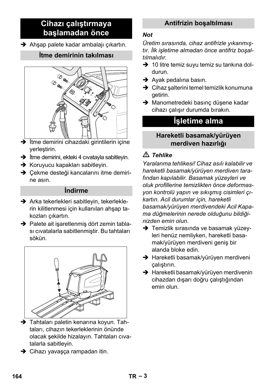 Cihazı çalıştırmaya başlamadan önce, Işletime alma | Karcher BR 47-35 ESC EU User Manual | Page 164 / 276