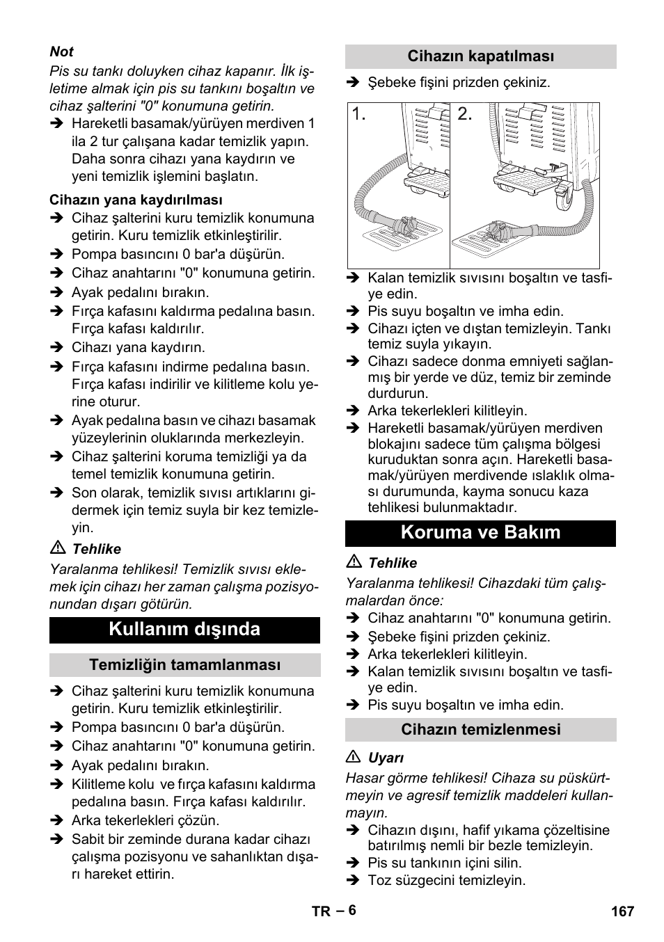 Kullanım dışında, Koruma ve bakım | Karcher BR 47-35 ESC EU User Manual | Page 167 / 276