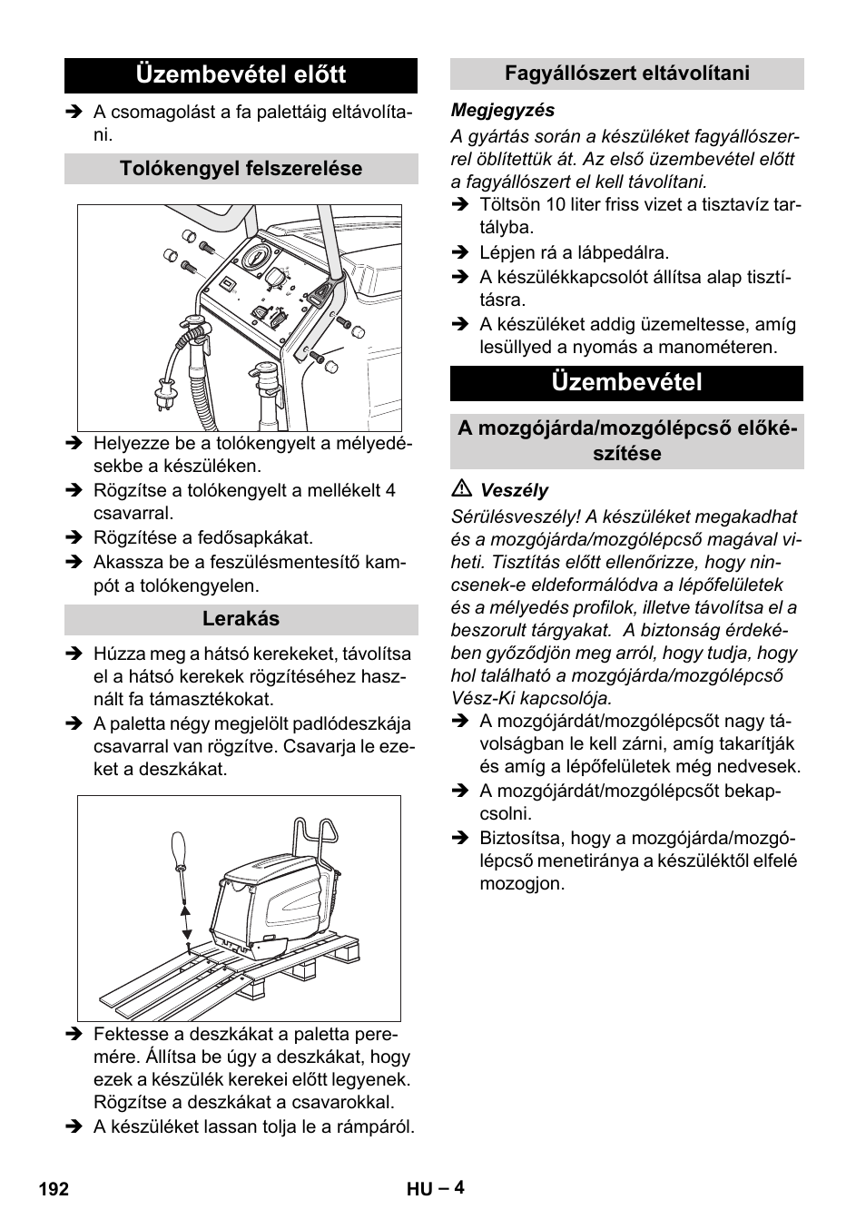 Üzembevétel előtt, Üzembevétel | Karcher BR 47-35 ESC EU User Manual | Page 192 / 276