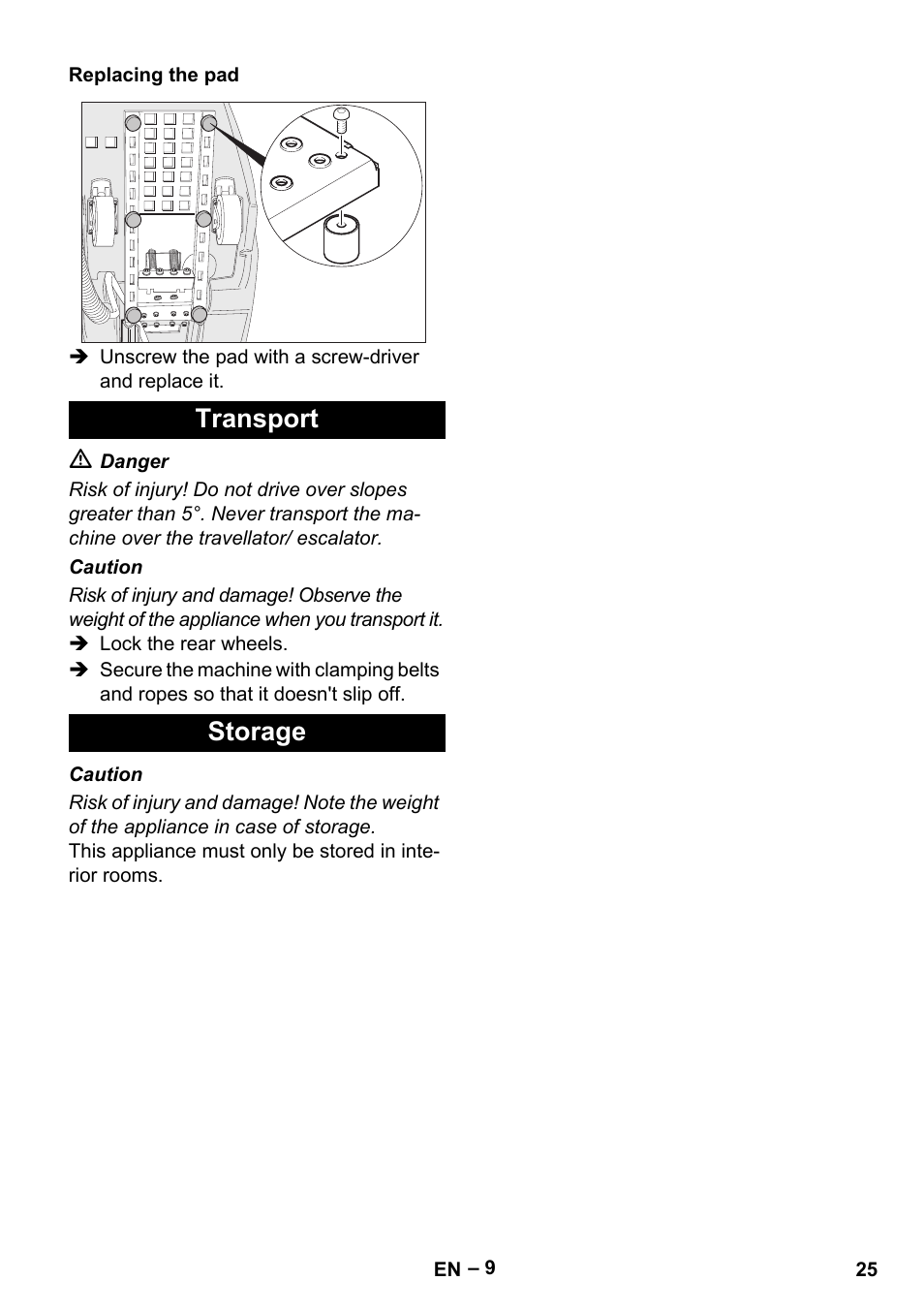 Transport storage | Karcher BR 47-35 ESC EU User Manual | Page 25 / 276
