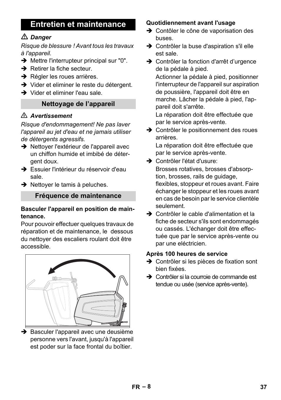 Entretien et maintenance | Karcher BR 47-35 ESC EU User Manual | Page 37 / 276