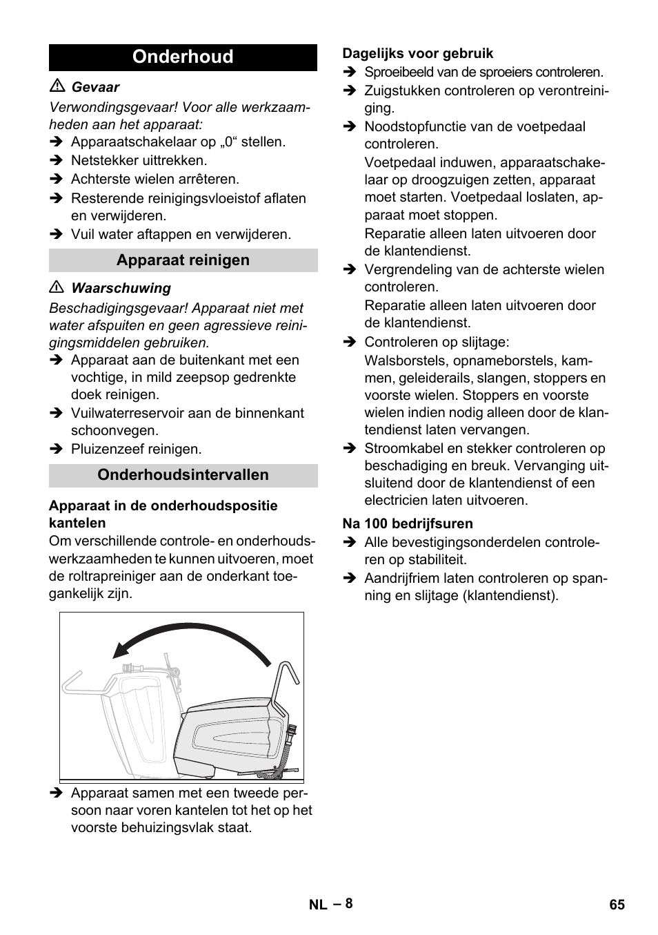 Onderhoud | Karcher BR 47-35 ESC EU User Manual | Page 65 / 276