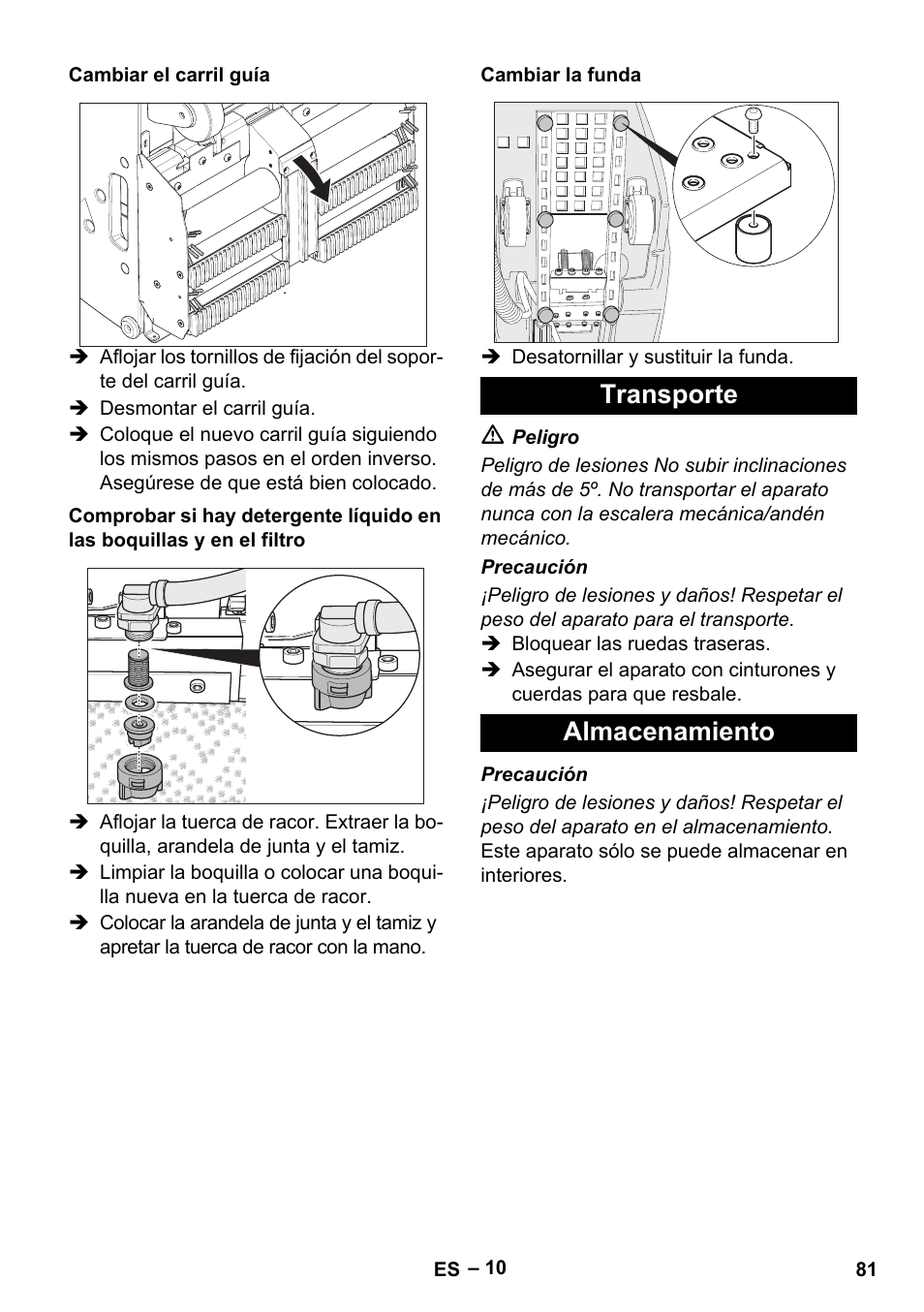 Transporte almacenamiento | Karcher BR 47-35 ESC EU User Manual | Page 81 / 276