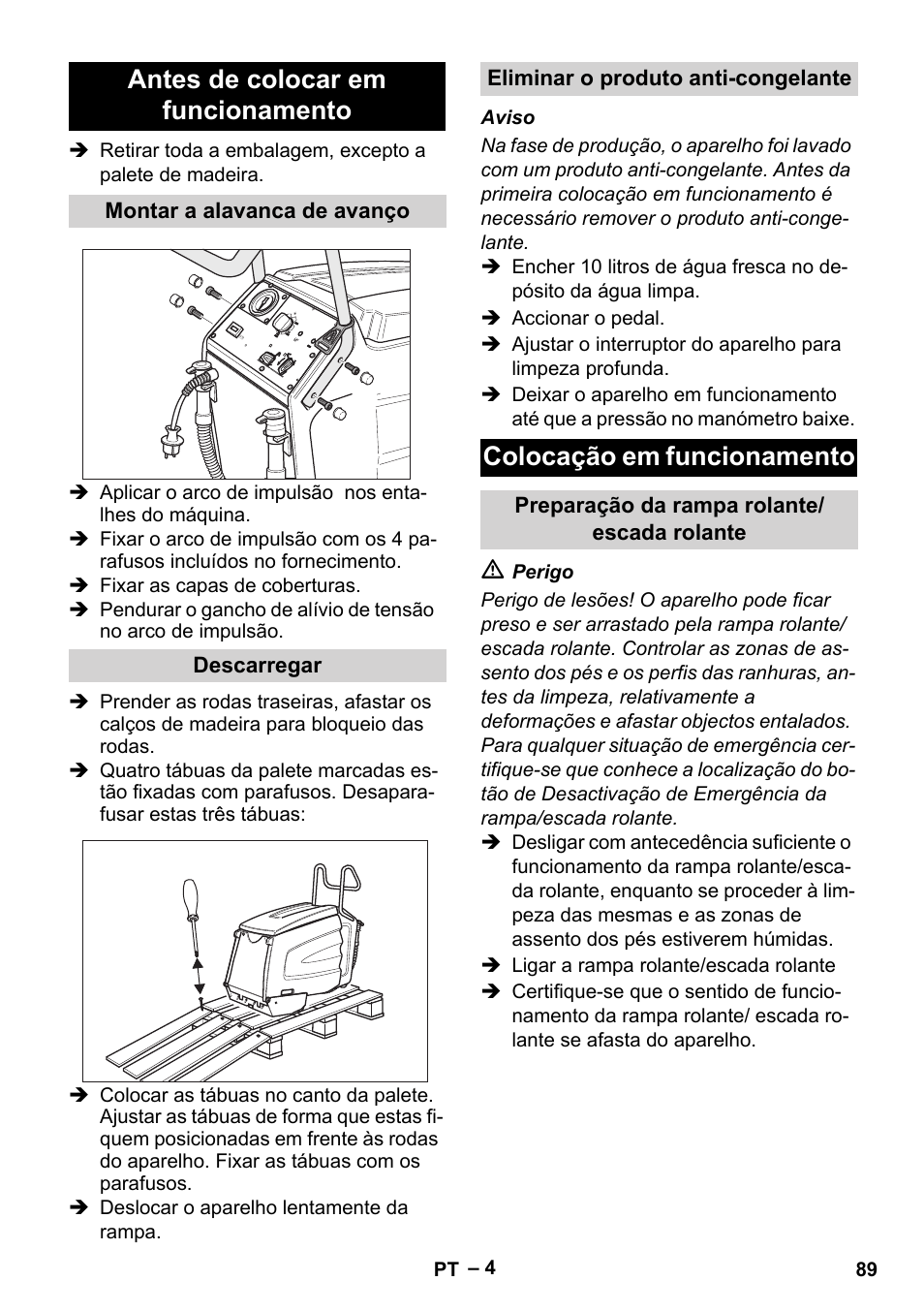 Antes de colocar em funcionamento, Colocação em funcionamento | Karcher BR 47-35 ESC EU User Manual | Page 89 / 276