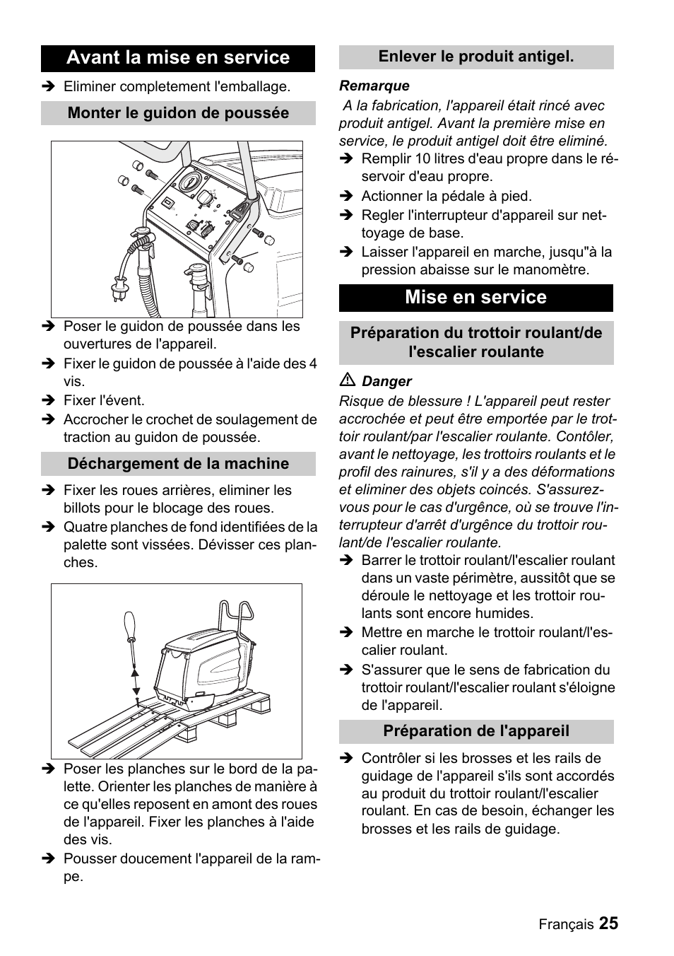 Avant la mise en service, Mise en service | Karcher BR 47-35 ESC EU User Manual | Page 25 / 56