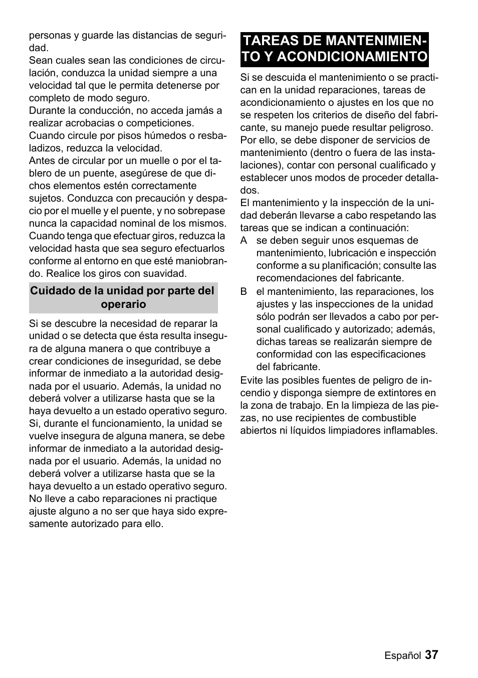 Tareas de mantenimien- to y acondicionamiento | Karcher BR 47-35 ESC EU User Manual | Page 37 / 56