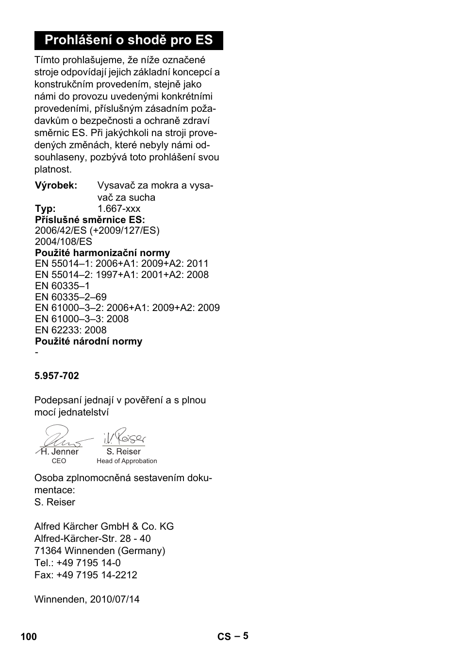 Prohlášení o shodě pro es | Karcher NT 70-2 Tc User Manual | Page 100 / 176