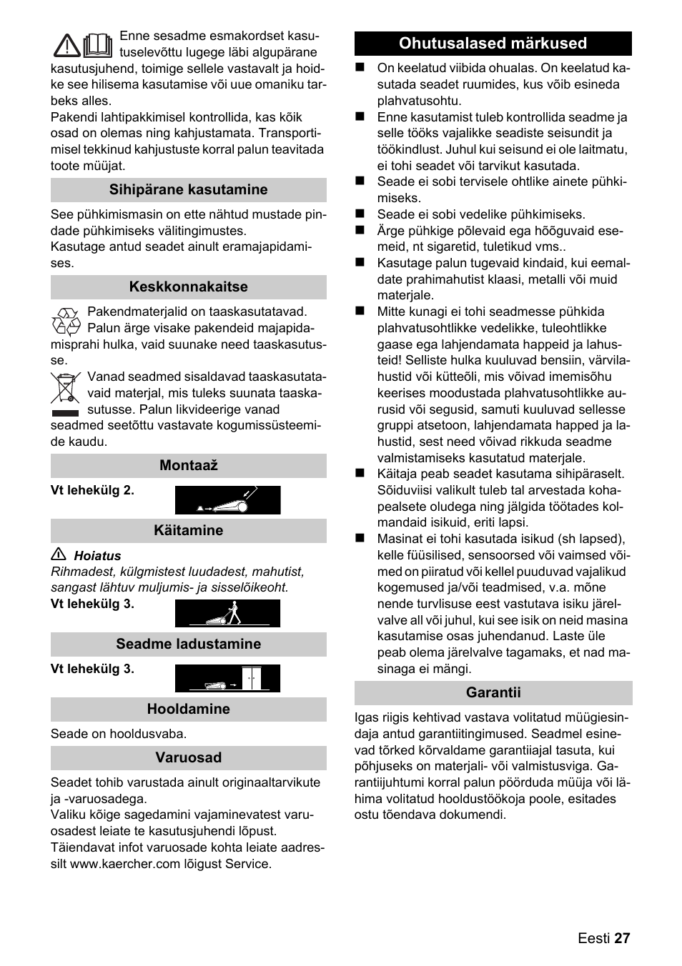 Karcher S 550 User Manual | Page 27 / 32