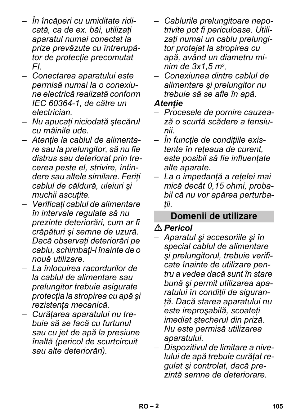 Domenii de utilizare | Karcher SGV 8-5 User Manual | Page 105 / 156