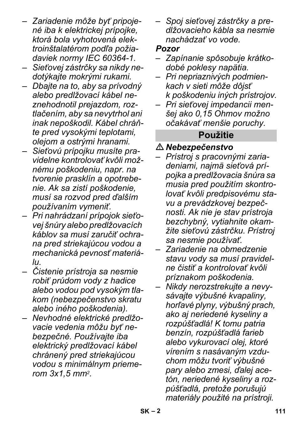 Použitie | Karcher SGV 8-5 User Manual | Page 111 / 156