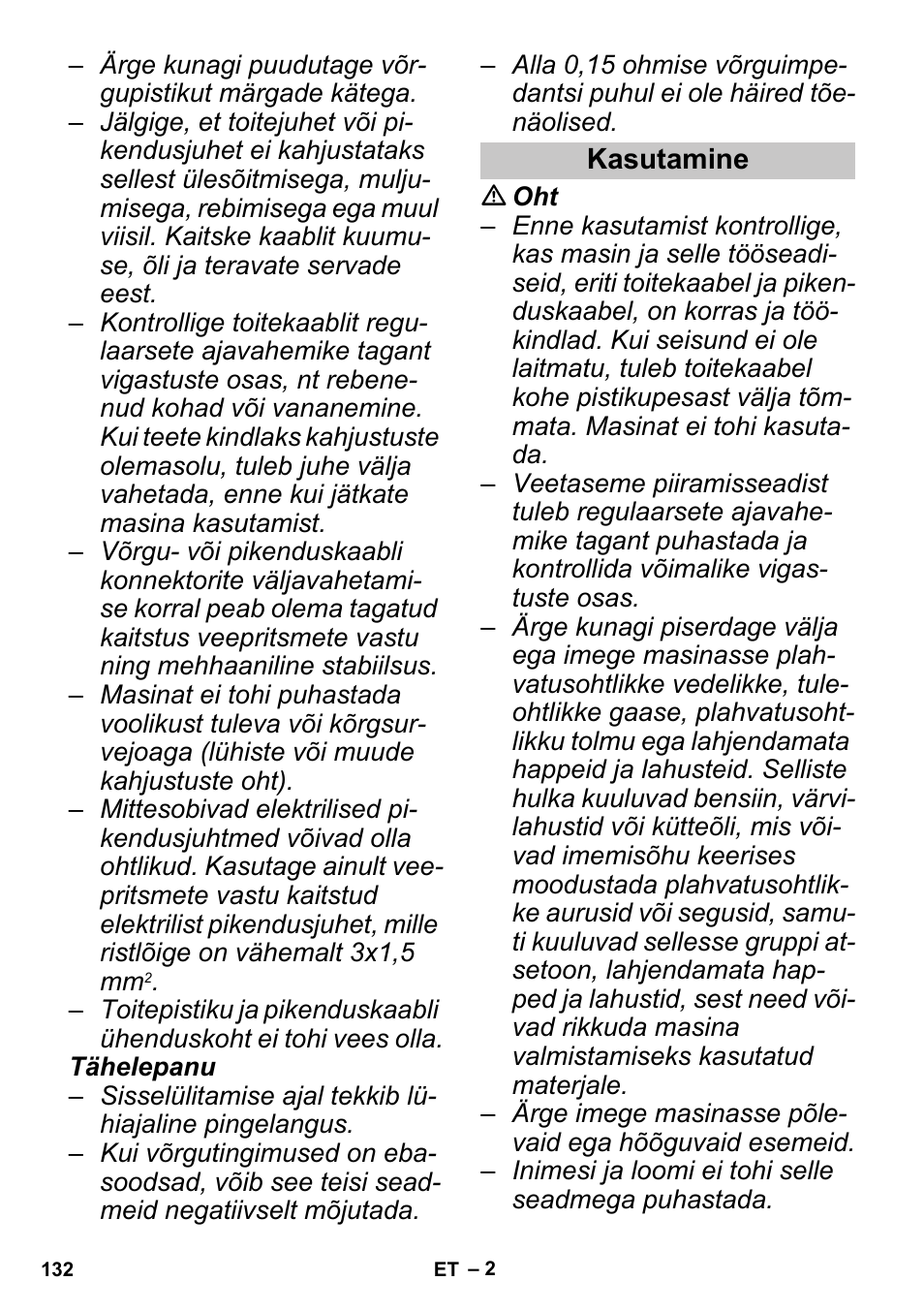 Kasutamine | Karcher SGV 8-5 User Manual | Page 132 / 156