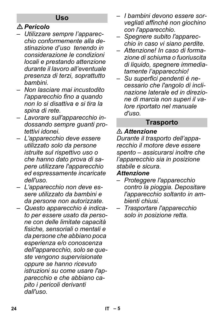 Trasporto | Karcher SGV 8-5 User Manual | Page 24 / 156