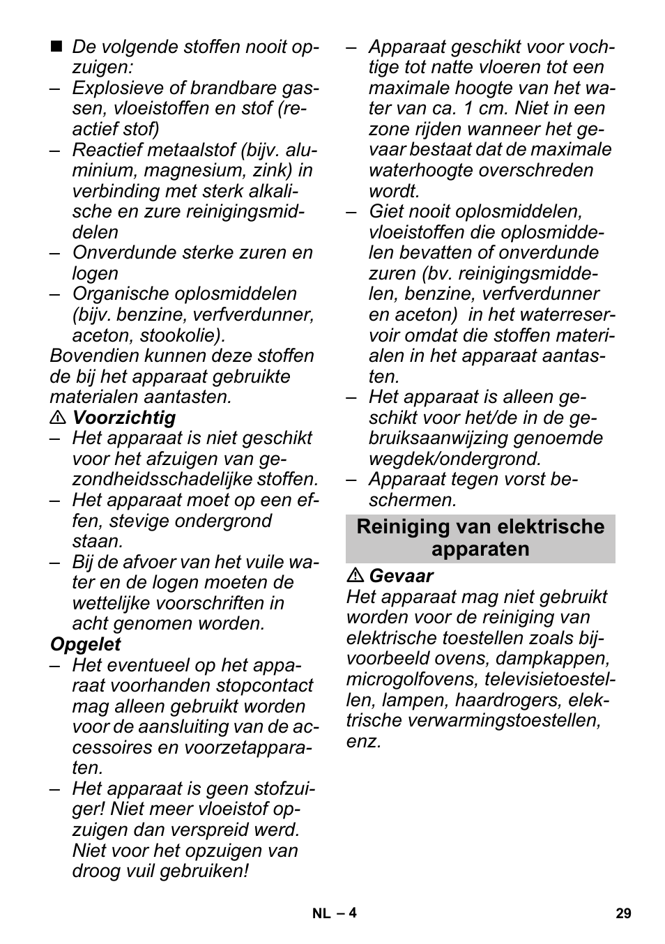 Reiniging van elektrische apparaten | Karcher SGV 8-5 User Manual | Page 29 / 156