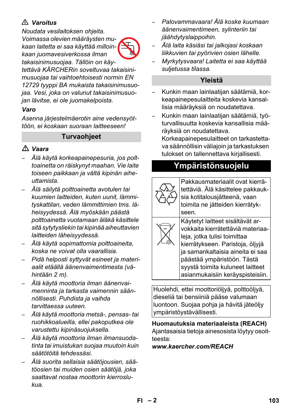 Ympäristönsuojelu | Karcher HD 1040 B Cage User Manual | Page 103 / 264