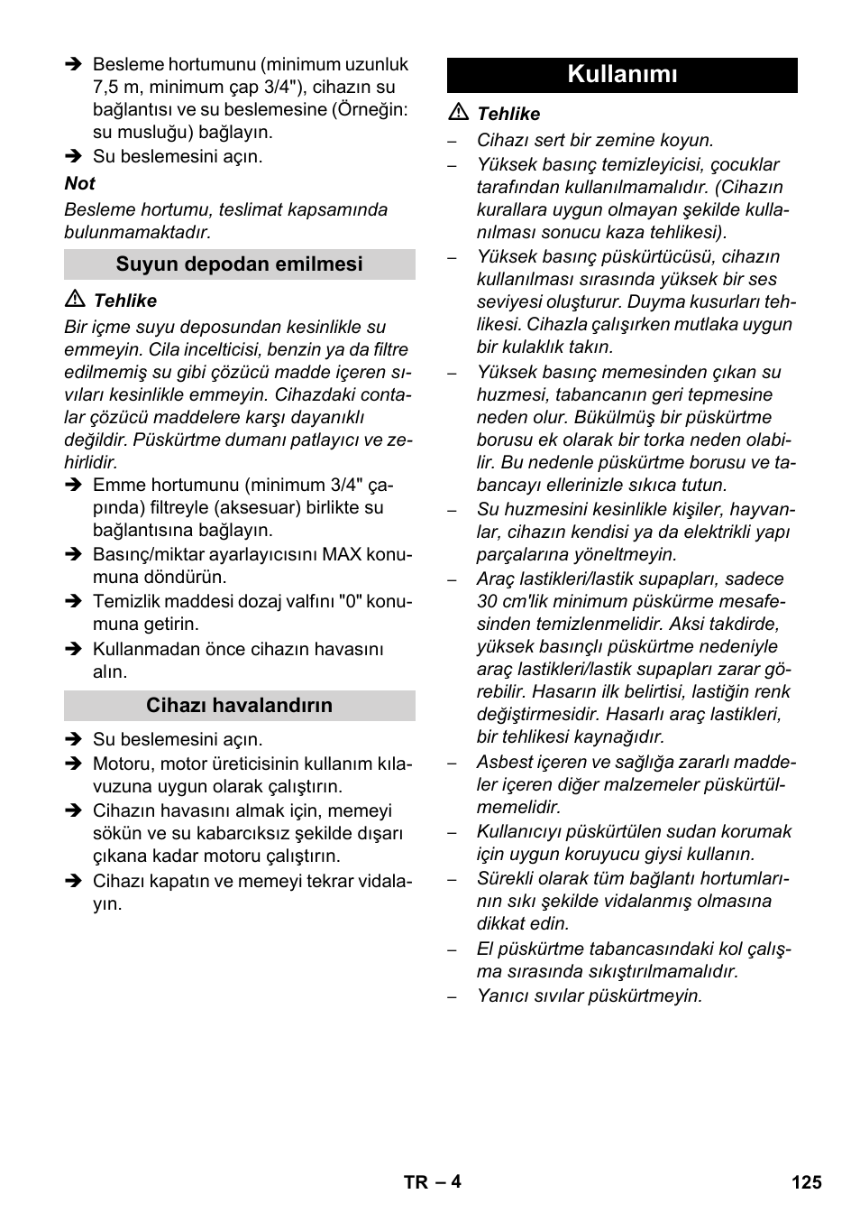 Kullanımı | Karcher HD 1040 B Cage User Manual | Page 125 / 264