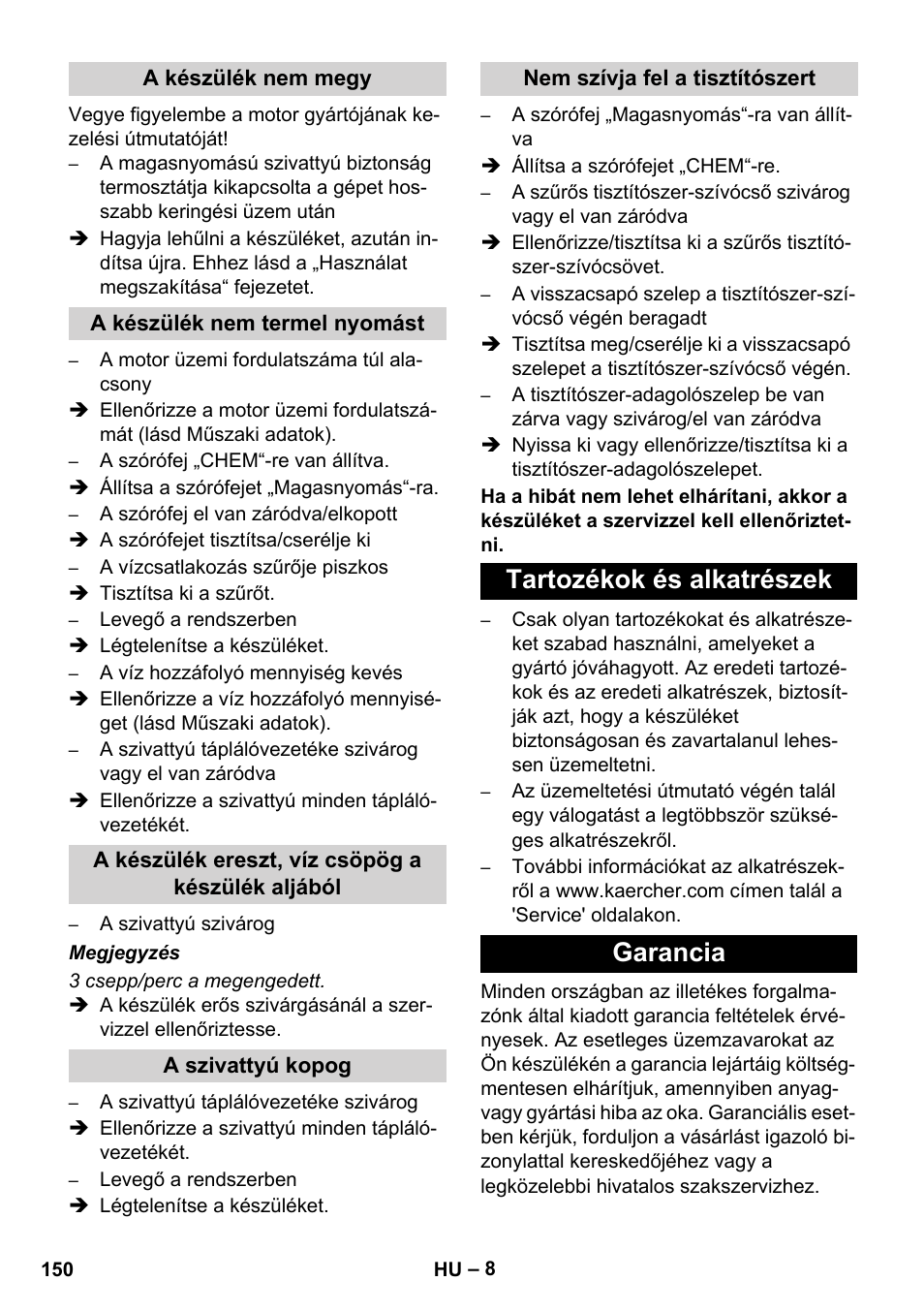 Tartozékok és alkatrészek garancia | Karcher HD 1040 B Cage User Manual | Page 150 / 264