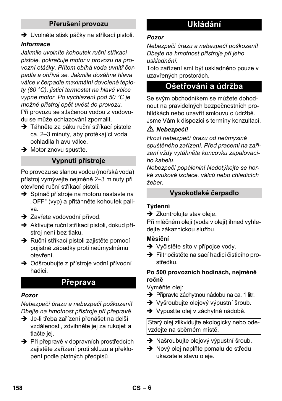 Přeprava ukládání ošetřování a údržba | Karcher HD 1040 B Cage User Manual | Page 158 / 264