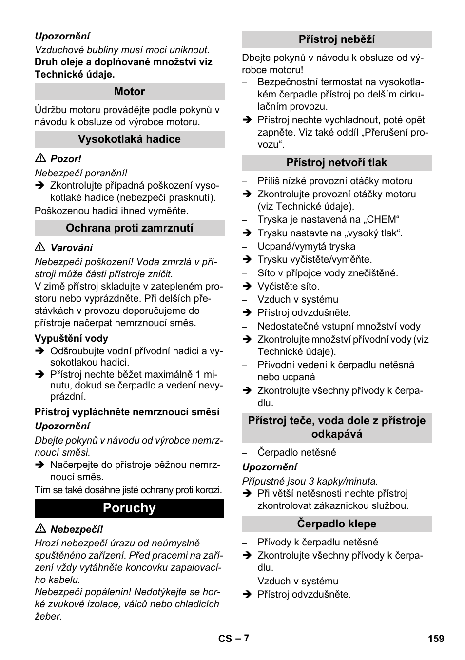 Poruchy | Karcher HD 1040 B Cage User Manual | Page 159 / 264