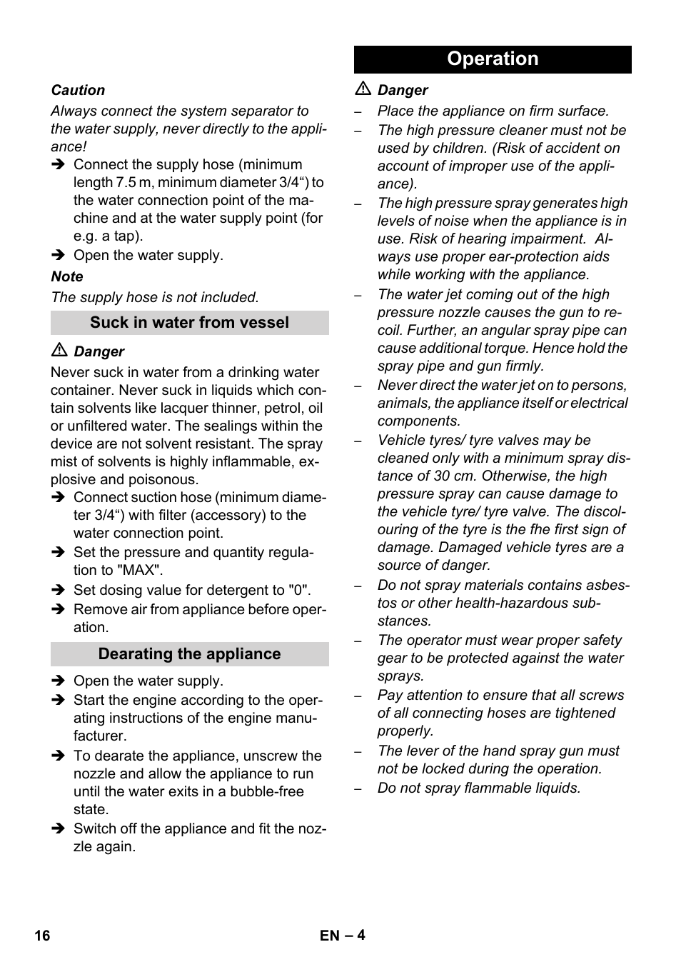 Operation | Karcher HD 1040 B Cage User Manual | Page 16 / 264