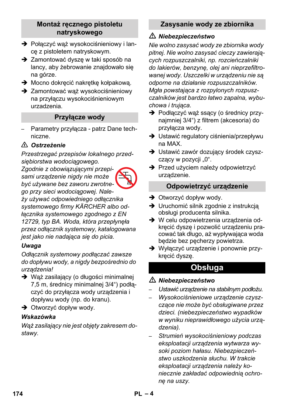 Obsługa | Karcher HD 1040 B Cage User Manual | Page 174 / 264