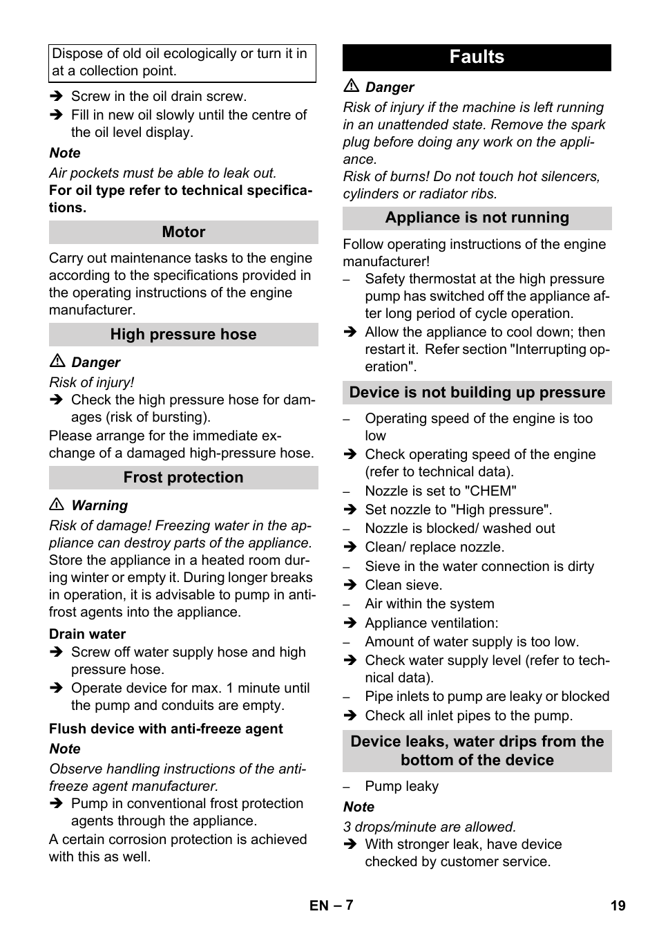 Faults | Karcher HD 1040 B Cage User Manual | Page 19 / 264