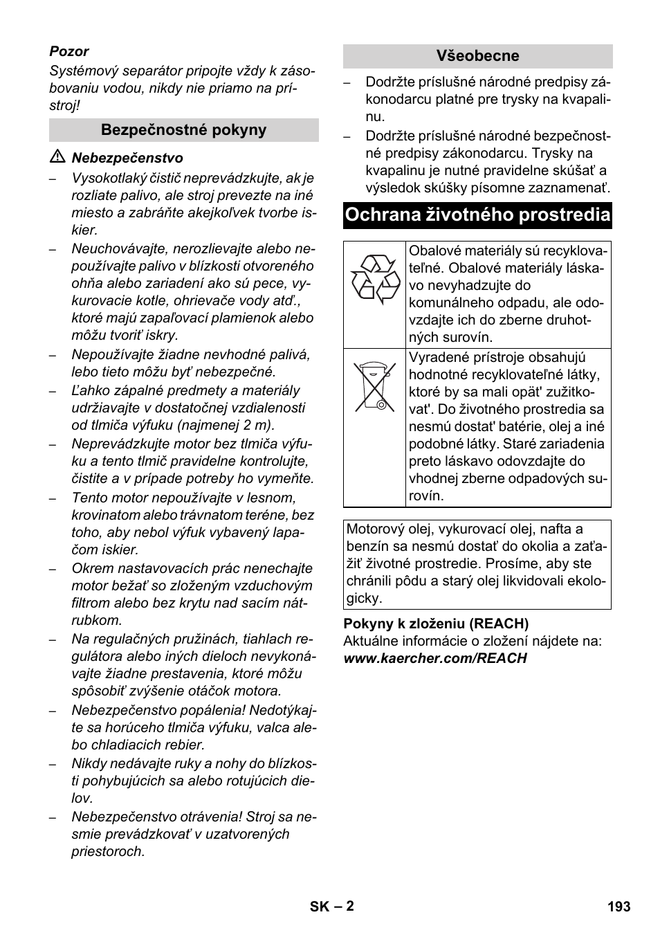 Ochrana životného prostredia | Karcher HD 1040 B Cage User Manual | Page 193 / 264