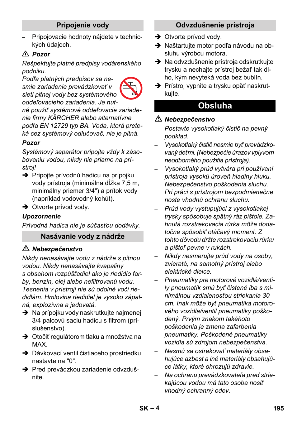 Obsluha | Karcher HD 1040 B Cage User Manual | Page 195 / 264