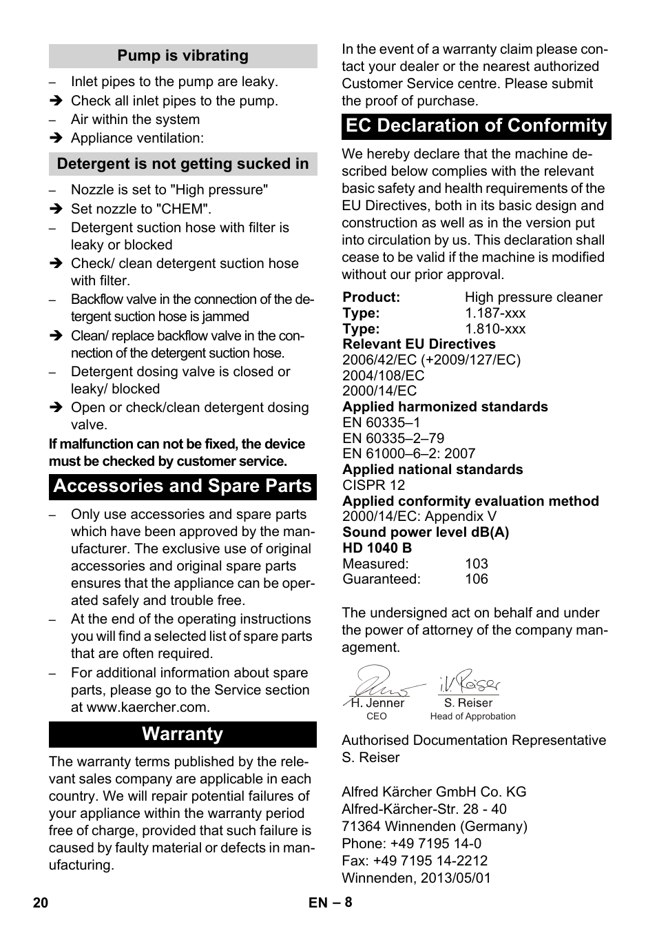 Karcher HD 1040 B Cage User Manual | Page 20 / 264