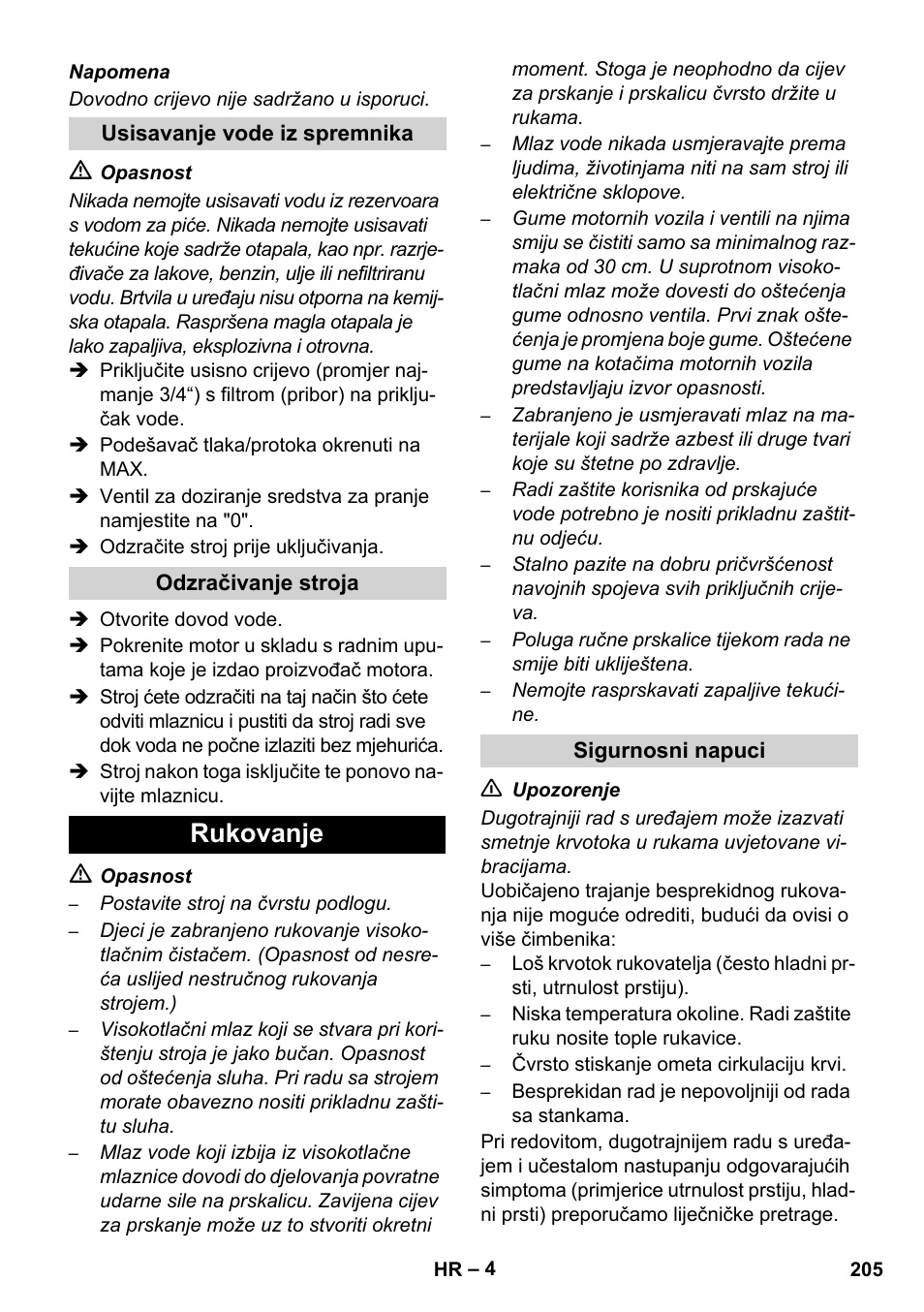 Rukovanje | Karcher HD 1040 B Cage User Manual | Page 205 / 264