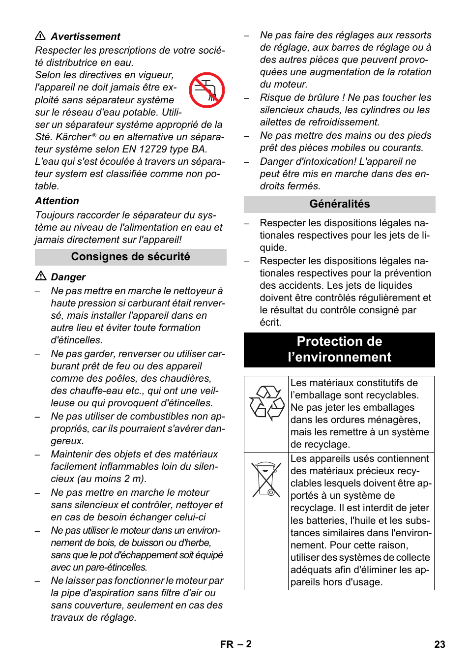 Protection de l’environnement | Karcher HD 1040 B Cage User Manual | Page 23 / 264