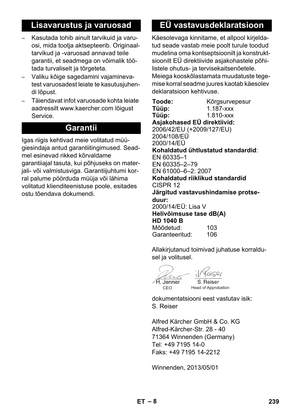 Karcher HD 1040 B Cage User Manual | Page 239 / 264