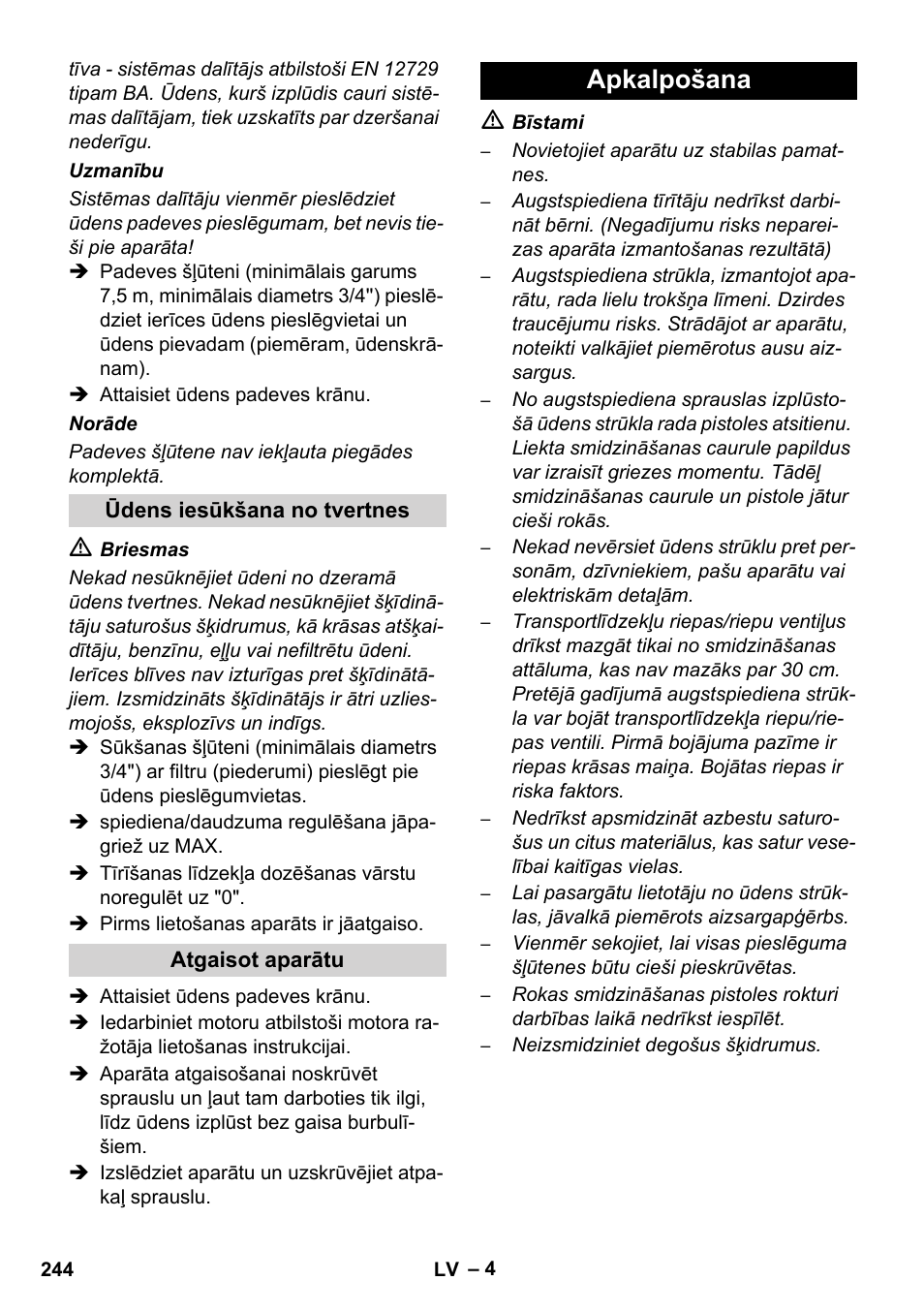 Apkalpošana | Karcher HD 1040 B Cage User Manual | Page 244 / 264