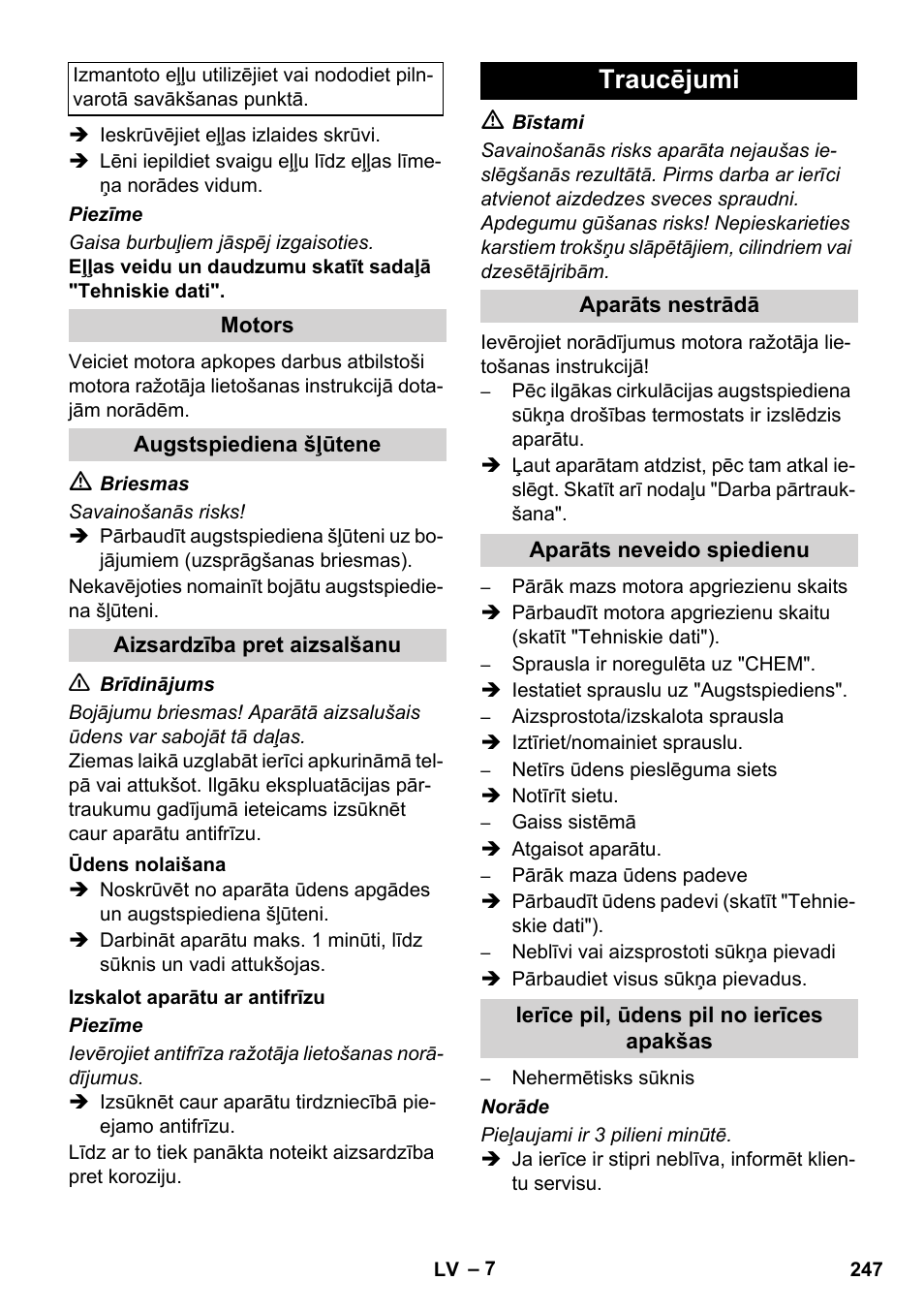 Traucējumi | Karcher HD 1040 B Cage User Manual | Page 247 / 264