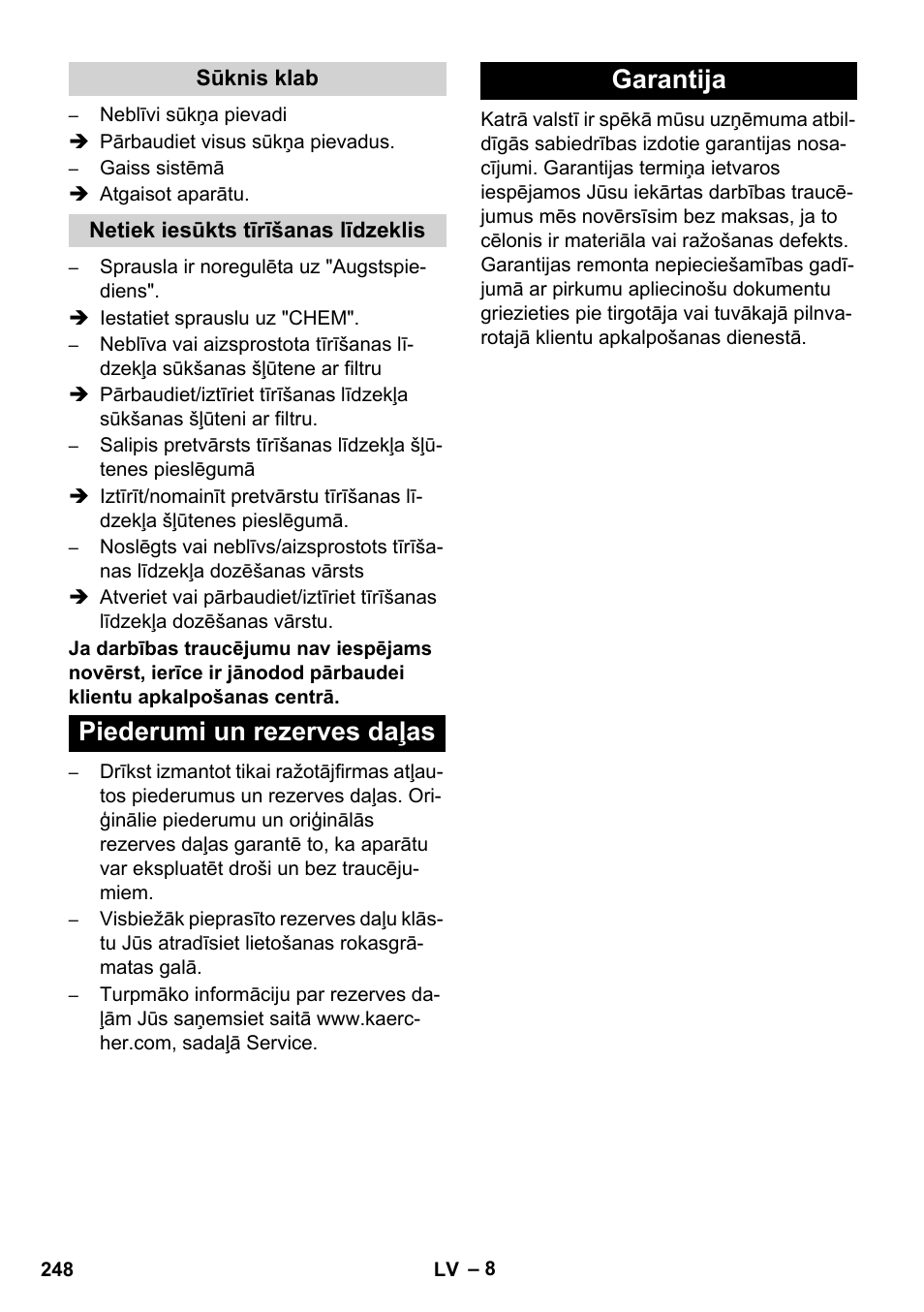 Piederumi un rezerves daļas garantija | Karcher HD 1040 B Cage User Manual | Page 248 / 264