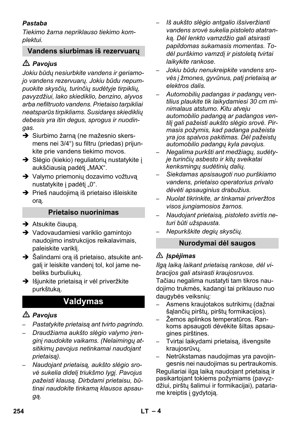 Valdymas | Karcher HD 1040 B Cage User Manual | Page 254 / 264