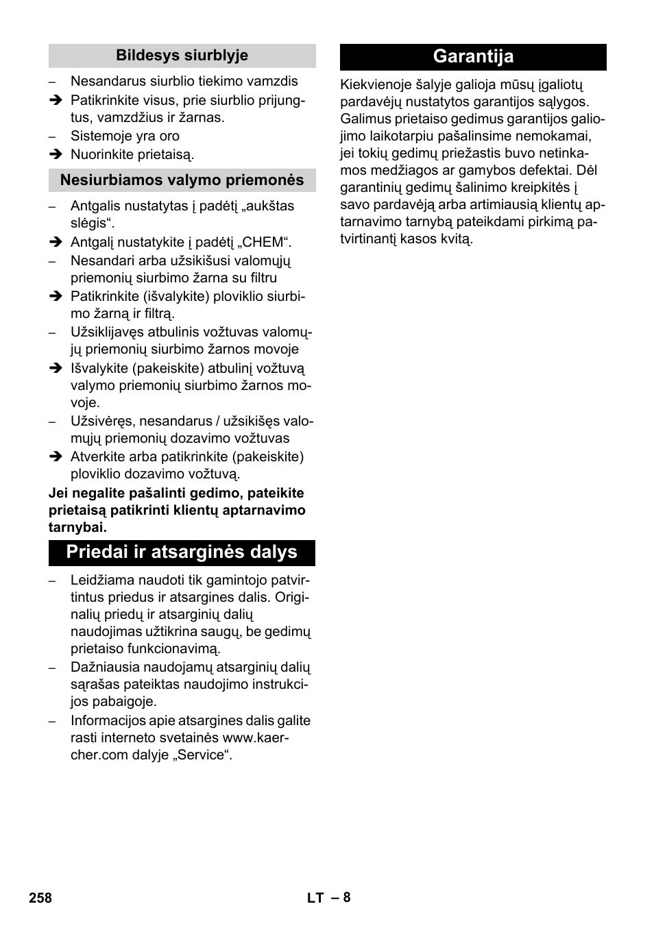 Priedai ir atsarginės dalys garantija | Karcher HD 1040 B Cage User Manual | Page 258 / 264