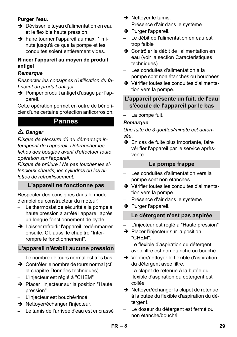 Pannes | Karcher HD 1040 B Cage User Manual | Page 29 / 264