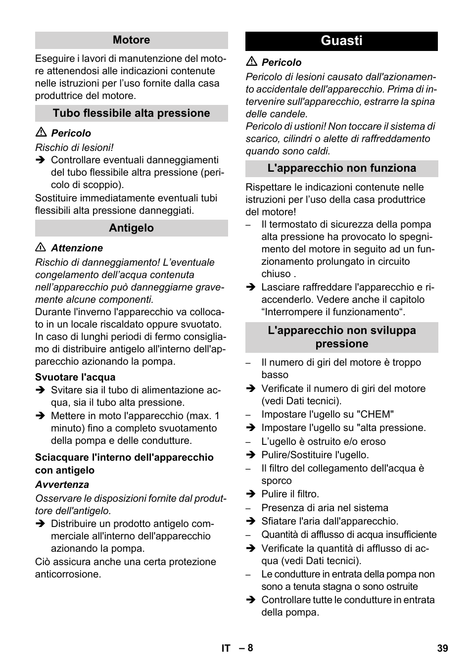 Guasti | Karcher HD 1040 B Cage User Manual | Page 39 / 264