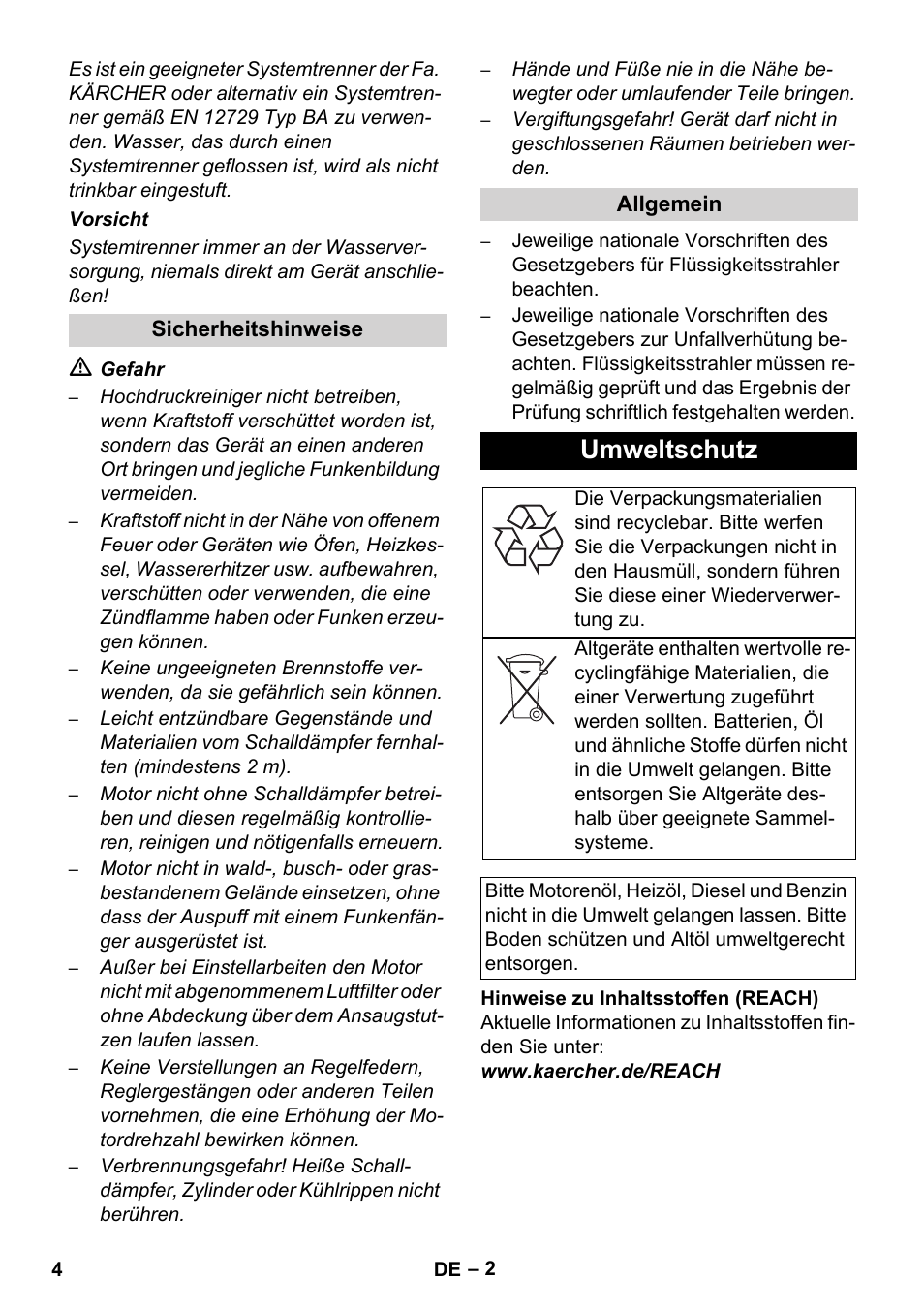 Umweltschutz | Karcher HD 1040 B Cage User Manual | Page 4 / 264